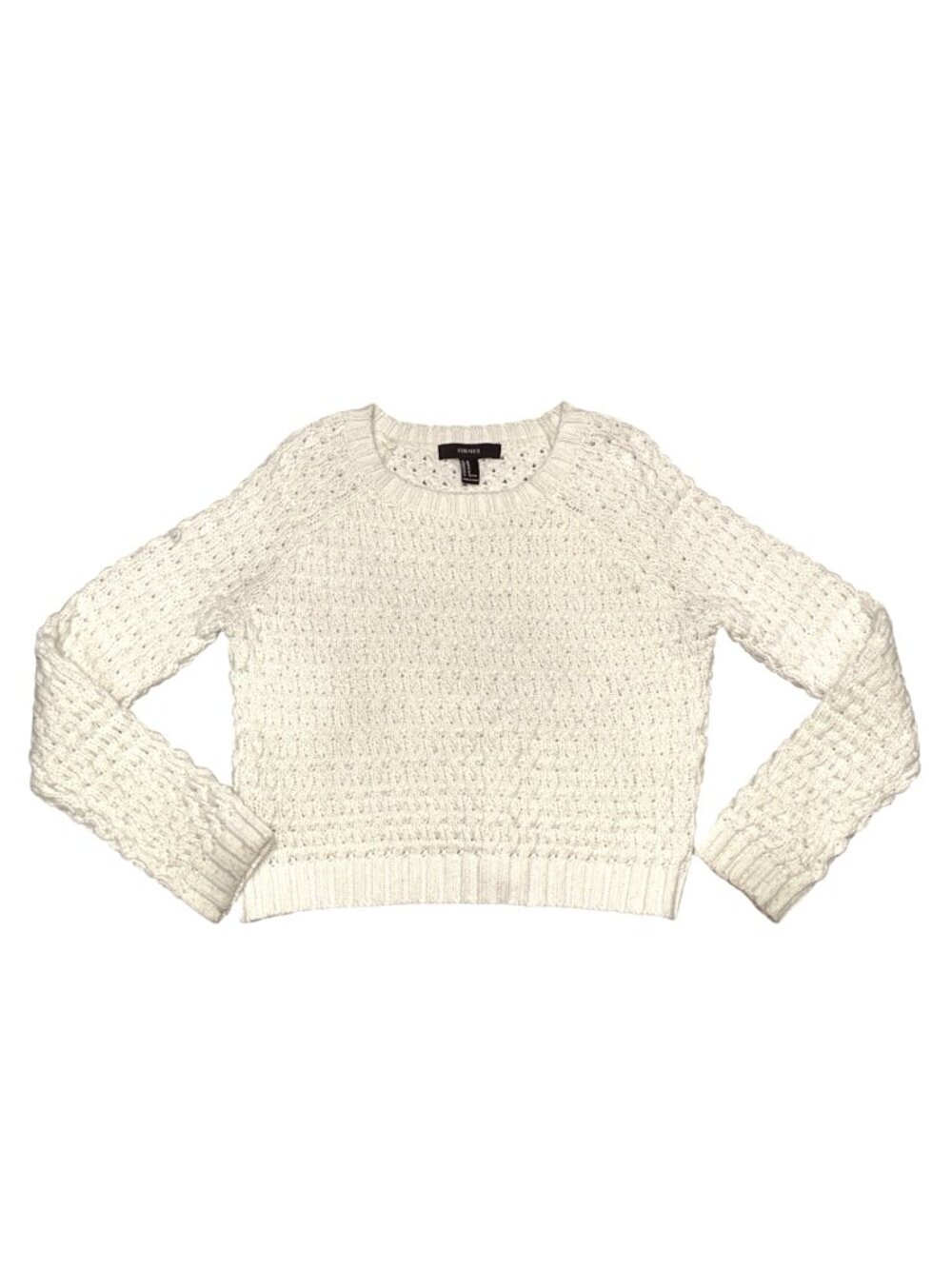 Forever 21 Size Medium White Waffle Knit Crop Top Casual Lounge Wear Cozy Vibe - Picture 7 of 9